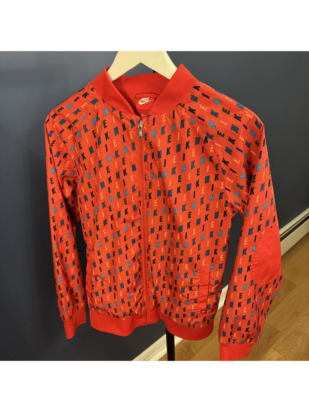 Nike, Logo Monogram Print, Light Full Zip Jacket, Red, Women's XL